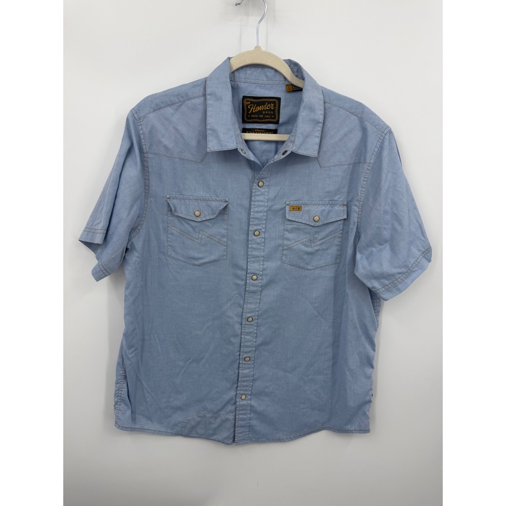Howler Brothers H-Bar-B Snapshirt Shirt Mens Large Blue Western Short Sleeve